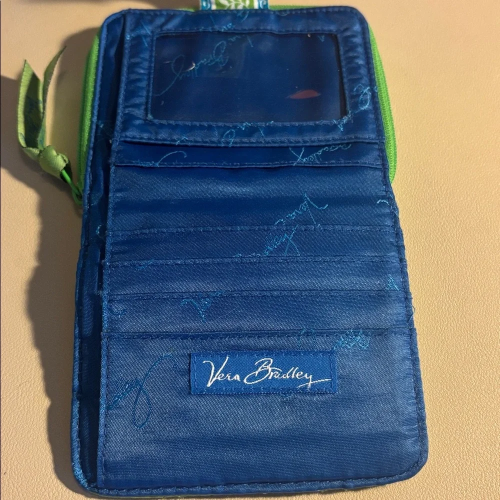 Vera Bradley Green Floral Quilted Wallet with Blue Snap Tab